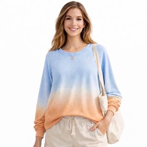 Sanctuary "Happy Days" Blue Orange Ombré Pullover XL Cozy Soft Bright Crewneck